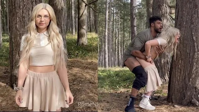 Creampie in the Forest Pounding a Cutie until Her Legs Shake