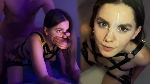 Hot Brunette in Harness Sucks and Jumps on My Dick - Just Look at Her Pretty