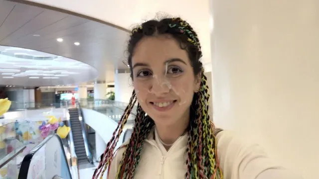 Blowjob in Public Toilet at a Shopping Mall - Public Cumwalk